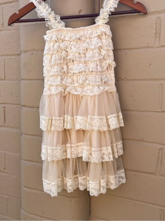 Other - Toddler Cream Lace Ruffle Dress size Medium‎ with Burgundy removable sash